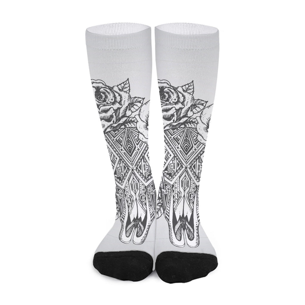Tribal Indian Bull Skull Print Long Socks
