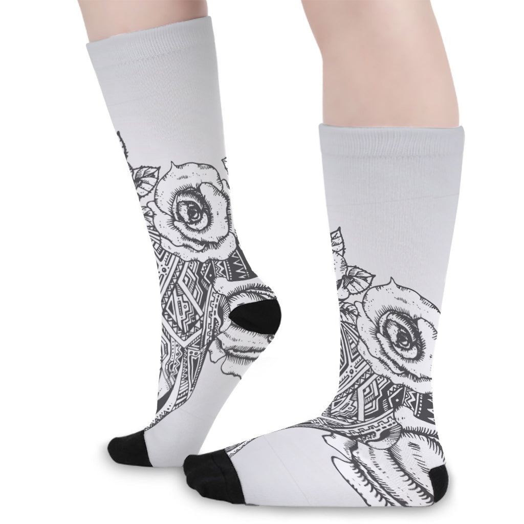 Tribal Indian Bull Skull Print Long Socks