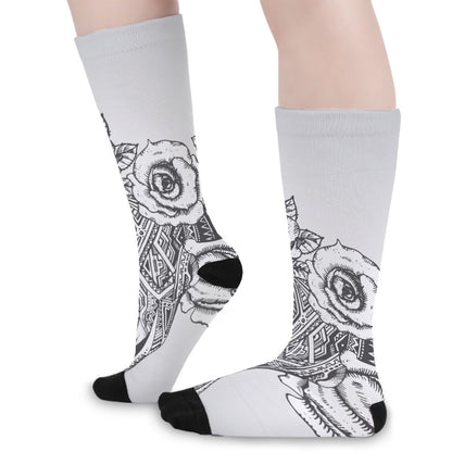 Tribal Indian Bull Skull Print Long Socks