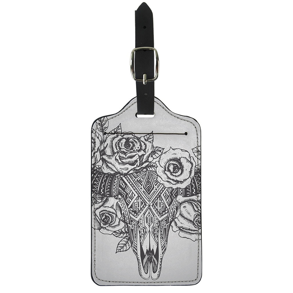 Tribal Indian Bull Skull Print Luggage Tag