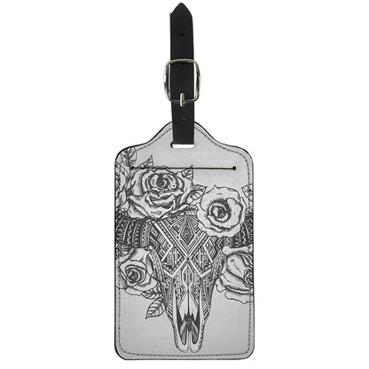 Tribal Indian Bull Skull Print Luggage Tag