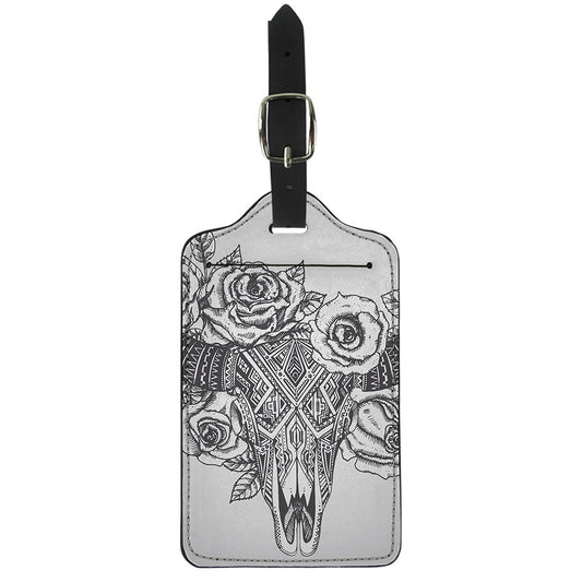 Tribal Indian Bull Skull Print Luggage Tag