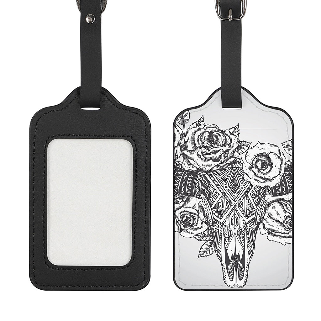 Tribal Indian Bull Skull Print Luggage Tag