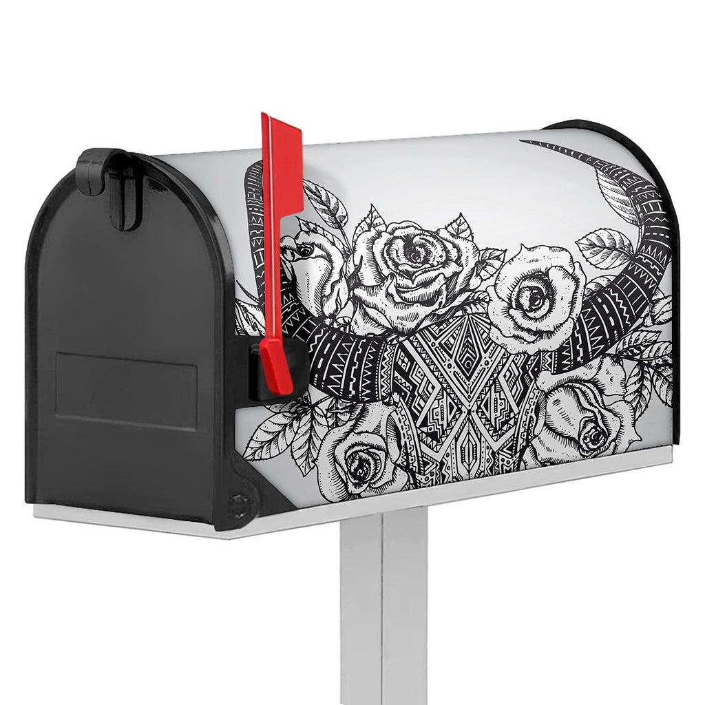 Tribal Indian Bull Skull Print Mailbox Cover