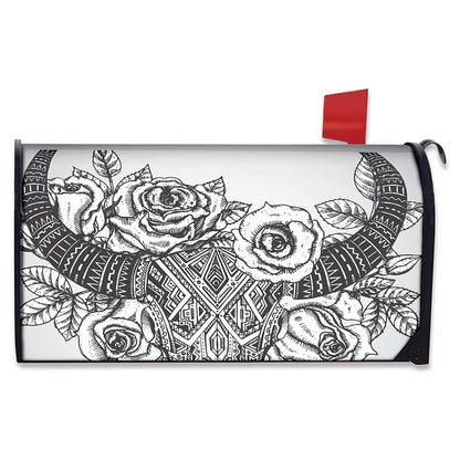 Tribal Indian Bull Skull Print Mailbox Cover