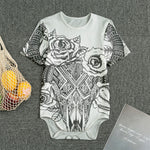 Tribal Indian Bull Skull Print Men's Bodysuit