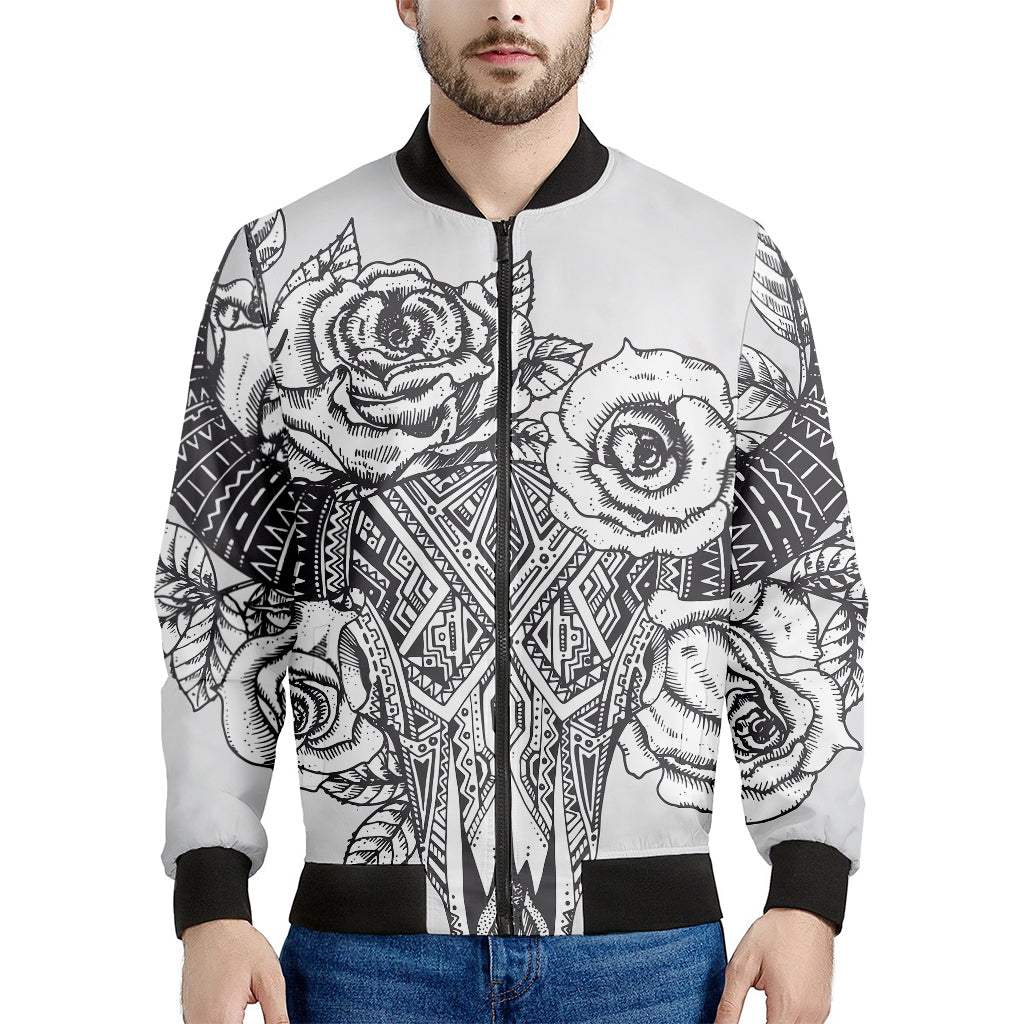 Tribal Indian Bull Skull Print Men's Bomber Jacket
