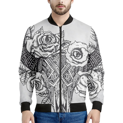 Tribal Indian Bull Skull Print Men's Bomber Jacket