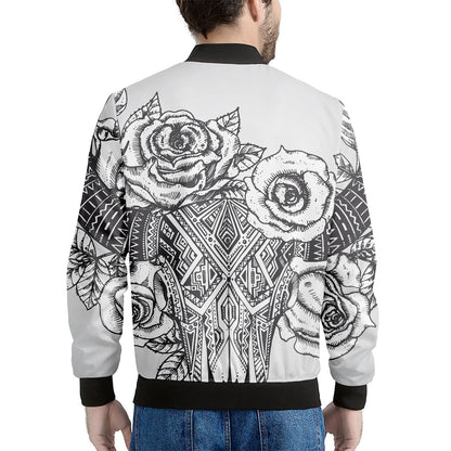 Tribal Indian Bull Skull Print Men's Bomber Jacket