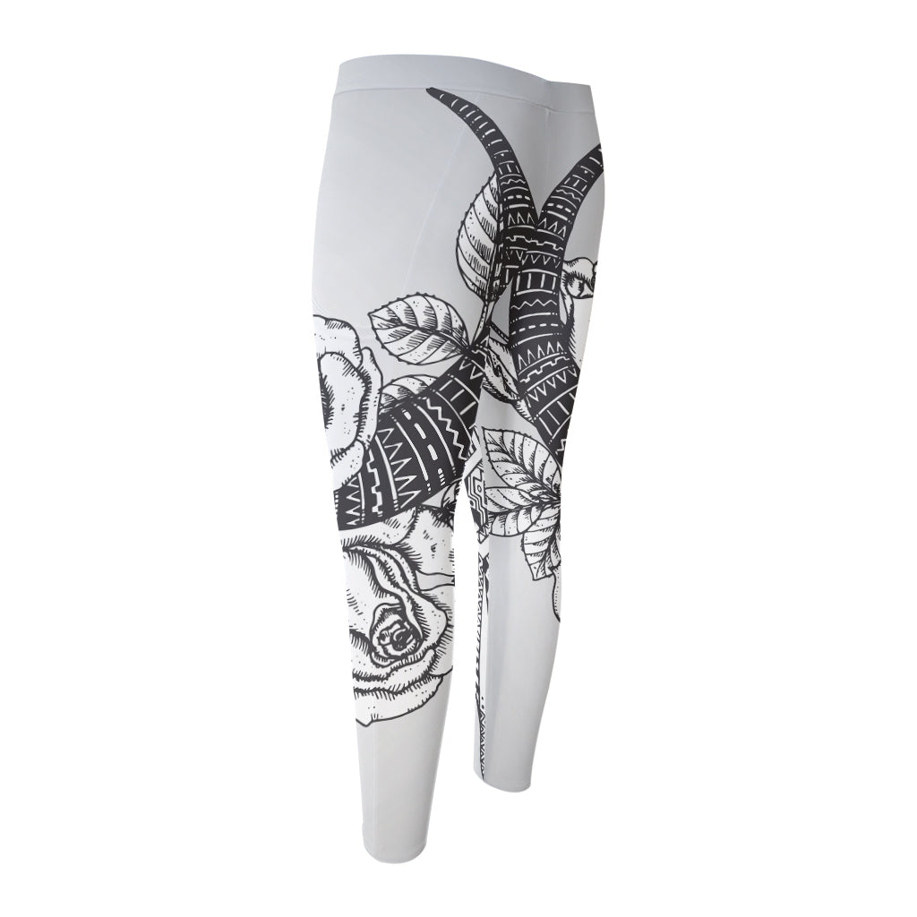 Tribal Indian Bull Skull Print Men's Compression Pants