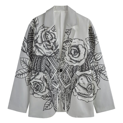 Tribal Indian Bull Skull Print Men's Cotton Blazer