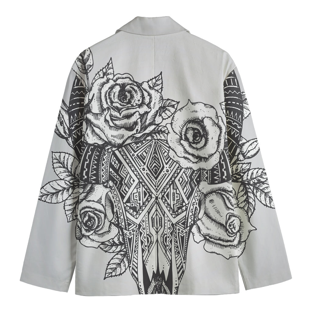 Tribal Indian Bull Skull Print Men's Cotton Blazer