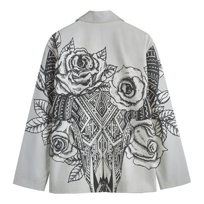 Tribal Indian Bull Skull Print Men's Cotton Blazer