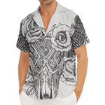Tribal Indian Bull Skull Print Men's Deep V-Neck Shirt