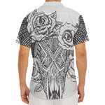 Tribal Indian Bull Skull Print Men's Deep V-Neck Shirt