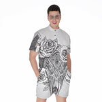 Tribal Indian Bull Skull Print Men's Rompers