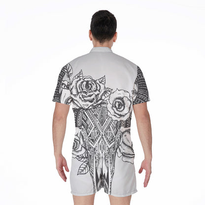 Tribal Indian Bull Skull Print Men's Rompers