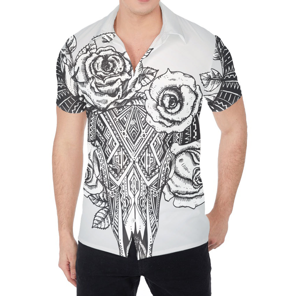 Tribal Indian Bull Skull Print Men's Shirt