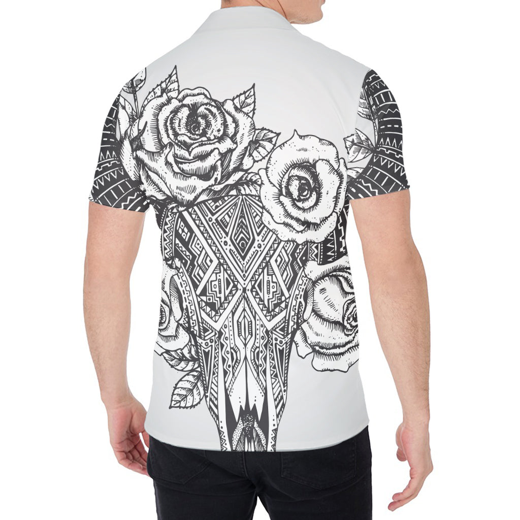 Tribal Indian Bull Skull Print Men's Shirt