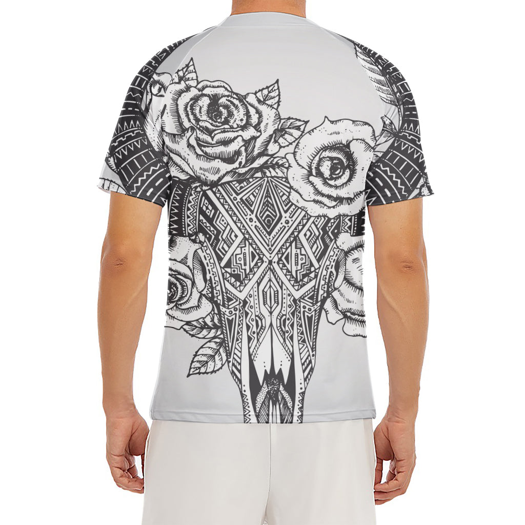 Tribal Indian Bull Skull Print Men's Short Sleeve Rash Guard