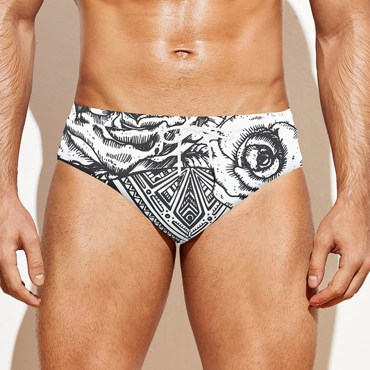 Tribal Indian Bull Skull Print Men's Swim Briefs
