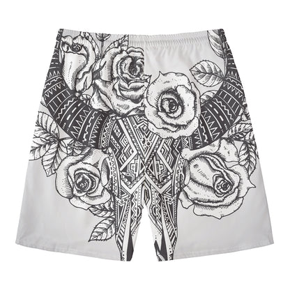 Tribal Indian Bull Skull Print Men's Swim Trunks