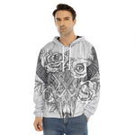 Tribal Indian Bull Skull Print Men's Velvet Pullover Hoodie
