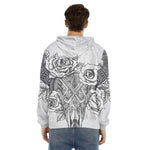 Tribal Indian Bull Skull Print Men's Velvet Pullover Hoodie