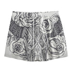 Tribal Indian Bull Skull Print Mesh Shorts