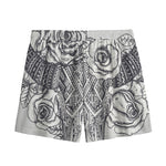 Tribal Indian Bull Skull Print Mesh Shorts