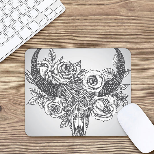 Tribal Indian Bull Skull Print Mouse Pad
