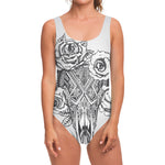 Tribal Indian Bull Skull Print One Piece Swimsuit