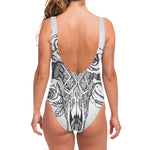Tribal Indian Bull Skull Print One Piece Swimsuit