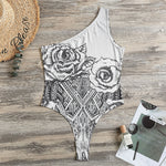 Tribal Indian Bull Skull Print One Shoulder Bodysuit