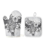 Tribal Indian Bull Skull Print Oven Mitt And Pot Holder Set