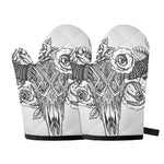 Tribal Indian Bull Skull Print Oven Mitts
