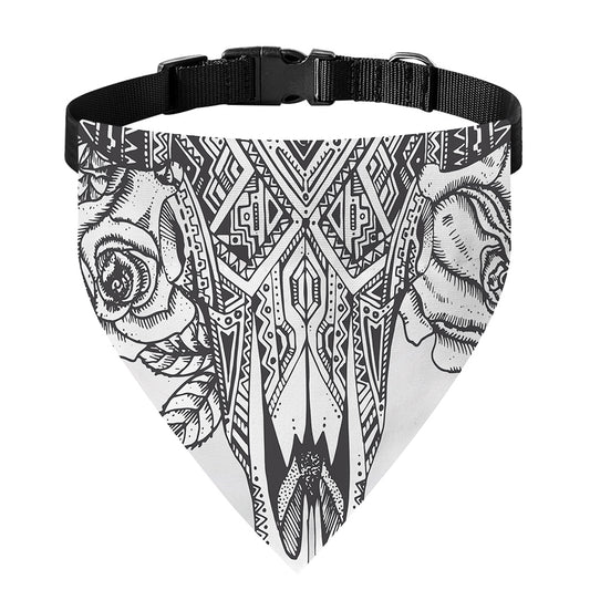 Tribal Indian Bull Skull Print Over The Collar Dog Bandana