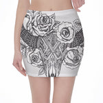 Tribal Indian Bull Skull Print Pencil Mini Skirt