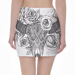 Tribal Indian Bull Skull Print Pencil Mini Skirt