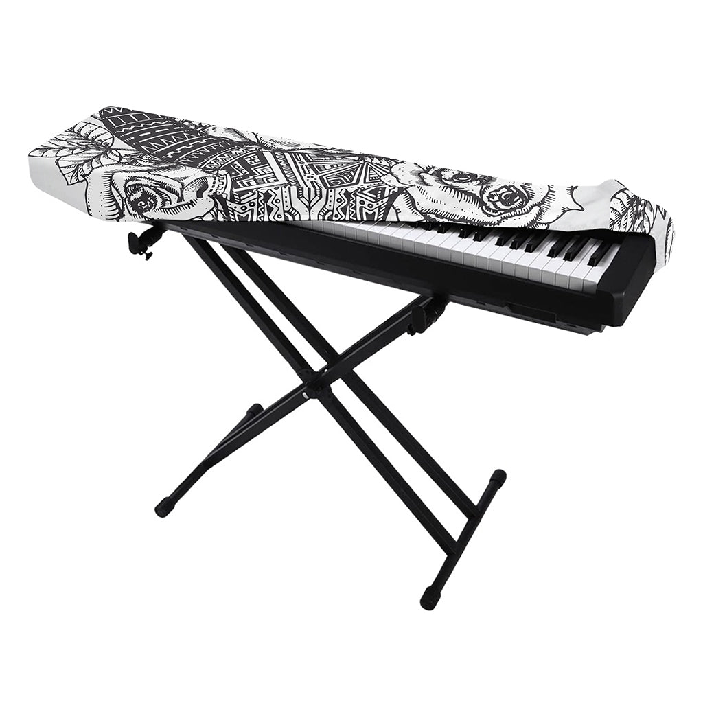 Tribal Indian Bull Skull Print Piano Keyboard Cover