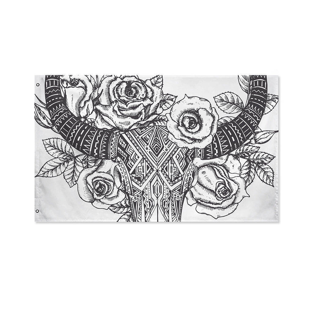 Tribal Indian Bull Skull Print Polyester Flag