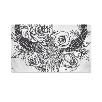 Tribal Indian Bull Skull Print Polyester Flag