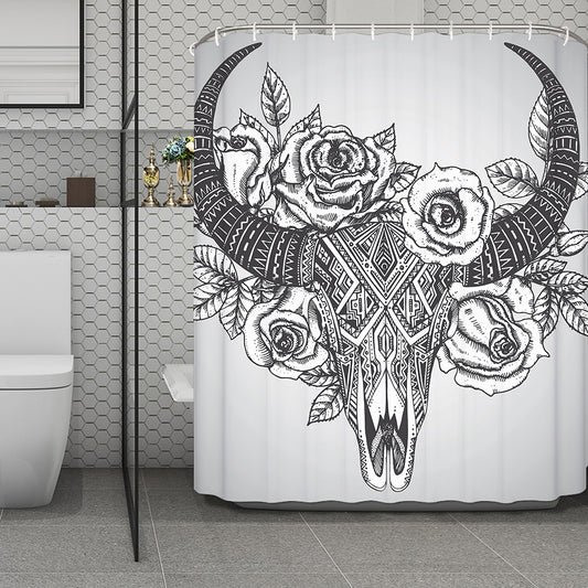 Tribal Indian Bull Skull Print Polyester Shower Curtain