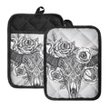 Tribal Indian Bull Skull Print Pot Holders With Pocket