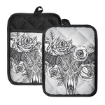 Tribal Indian Bull Skull Print Pot Holders With Pocket