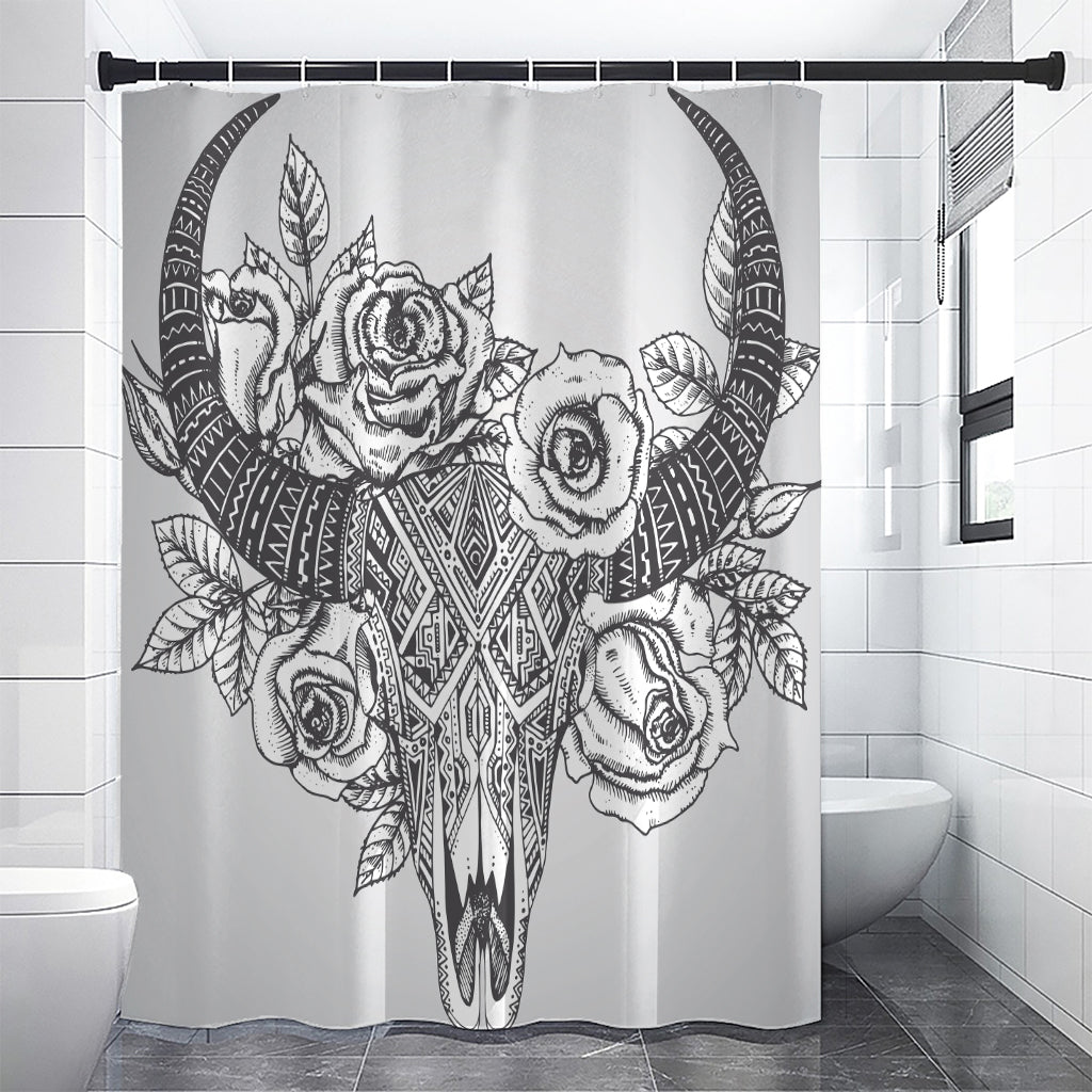 Tribal Indian Bull Skull Print Premium Shower Curtain