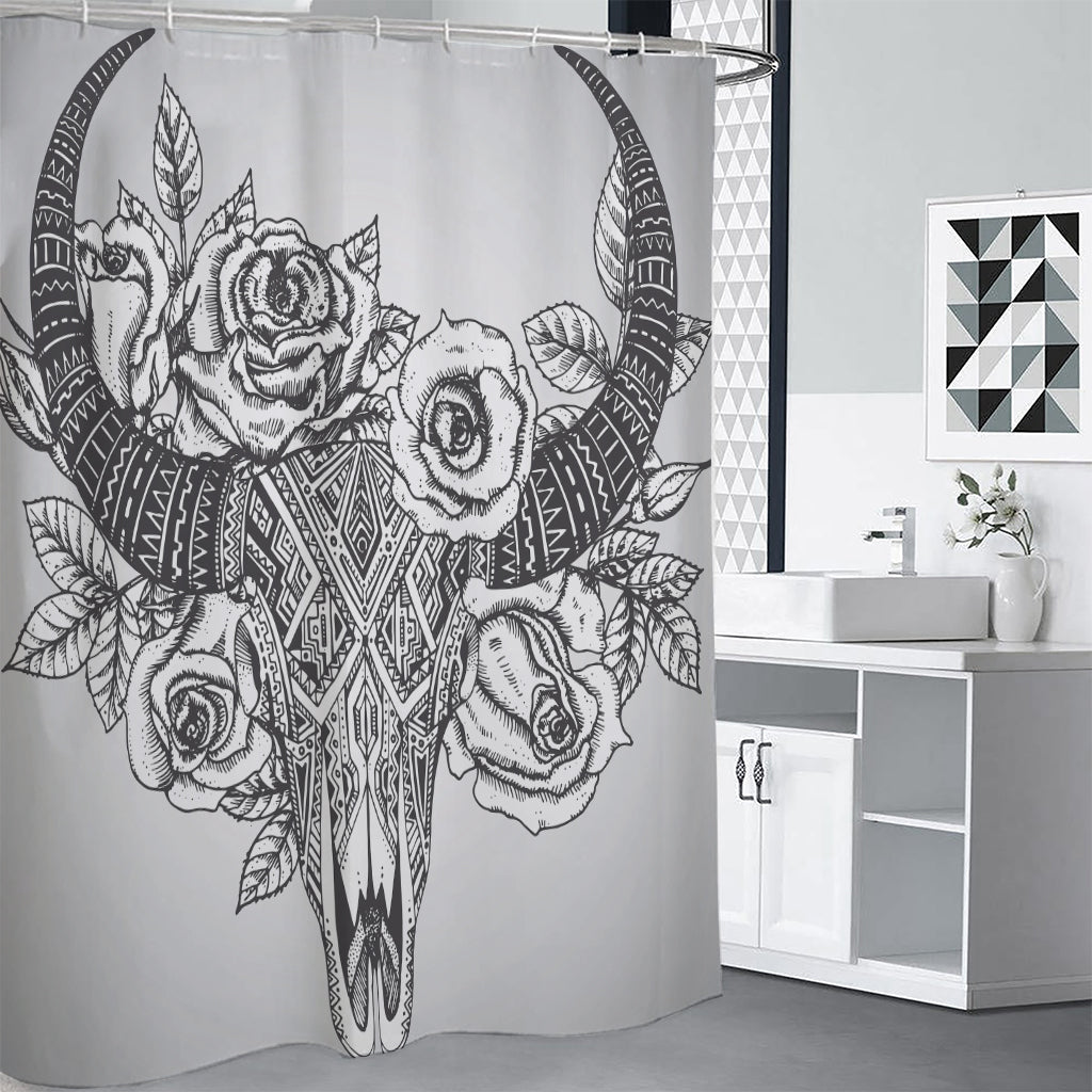 Tribal Indian Bull Skull Print Premium Shower Curtain