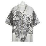 Tribal Indian Bull Skull Print Rayon Hawaiian Shirt