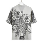 Tribal Indian Bull Skull Print Rayon Hawaiian Shirt