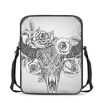 Tribal Indian Bull Skull Print Rectangular Crossbody Bag